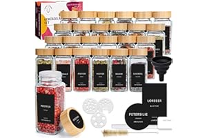 Happy Lemuro Gewürzgläser mit Streueinsatz [24 x 120 ml] 303 Etiketten auf Deutsch | Gewürzbehälter mit Deckeln aus Bambus. Gewürzgläser Eckig 24er Set, Organizer Gewürze Aufbewahrung, Spice Jars