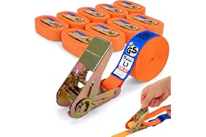HASKYY Tension Straps with Ratchet Straps Ratchet Straps 5 m x 27 mm Fastening Straps 400-800 daN Orange Set of 3