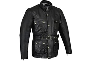 BIKERS GEAR AUSTRALIA Giacca moto classica con protezioni in pelle bovina cerata e oliata, colore nero