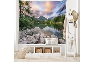 ABAKUHAUS Montagna Arazzo, Lago dalla Foresta di Montagna, Tessuto Parete Appeso Decorazione per Camera da Letto, Soggiorno, dormitorio, 230 x 140 cm, Multicolore Verde