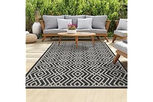 homeart Outdoor Rugs | Easy-Cleaning Indoor & Outdoor Area Rugs for Porch, Deck, Balcony, Garden, Picnic, Kitchen, Hallway | UV & Weather-Resistant Large Patio Rug Mats | Anthracite Cream 80 x 150 cm