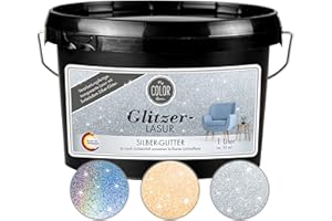 My COLOR Room Glitzer-Lasur (1000 ml, Silber) Transparente Wandfarbe für Wandgestaltung Mit Glitzer-Effekt, Innenbereich Dekorationslasur Made in Germany
