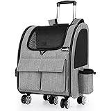 Pecute Zaino Trolley per Cani Gatti, Passeggino per domestici, Zaino Multiuso Regolabile in Altezza, Zaino da Viaggio con Ruo