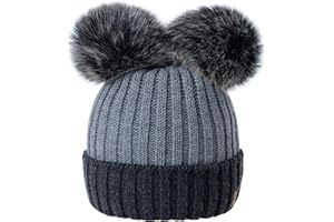 MFAZ Morefaz Ltd Girls Winter Beanie Hat Knitted Hats Kids Girl with Large Double Pom Pom Ski