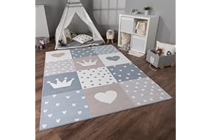 Paco Home Alfombra De Habitacion Bebe Infantil Niña Niño De Juego Antideslizante Arcoíris Corazón Lunares, tamaño:80x150 cm, Color:Beige