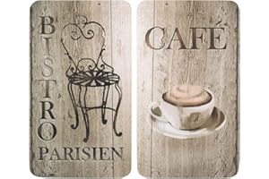 WENKO Plaque de Protection en Verre Universel Bistro Set de 2 Set de 2, pour Tous Les Types de cuisinières Marron
