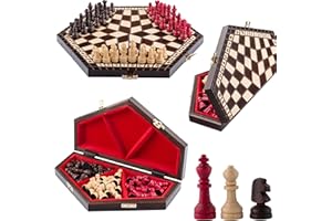 Jeu D echecs en Bois pour Trois | Master of Chess Jeu D'échec en Bois Pliable | Chess Board 33 x 28 cm | Echecs Portable Fait Main | Chess Set pour Enfants et Adultes 3 Personnes