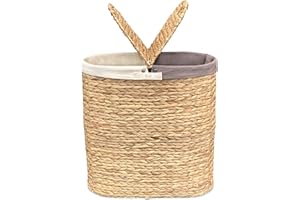 PURE LIVING INTERIOR DESIGN Wäschesammler Wäschekorb mit Deckel aus Wasserhyazinthe - Handgeflochten, Hochwertig - Wäschetrenner 2 Fächer mit waschbaren Stoffbeuteln - Wäschesortierer, (Laundry Baskets) Pure Living