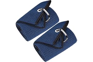 Mile High Life Lot de 2 serviettes de golf à trois plis | 40,6 x 61 cm | Tissu en microfibre de qualité supérieure | Motif gaufré | Avec mousqueton robuste | Pour homme et femme (bleu marine)