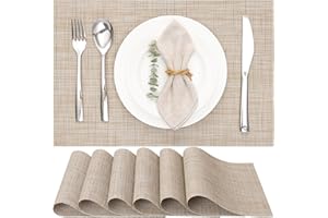 Myir JUN Salvamanteles Individuales Juego de 6, Lavables Manteles Individuales Plásticos de Vinil de Esteras, Resistentes al Calor Antideslizante Fácil de Limpiar y Impermeable 30x43.5cm(Champán)