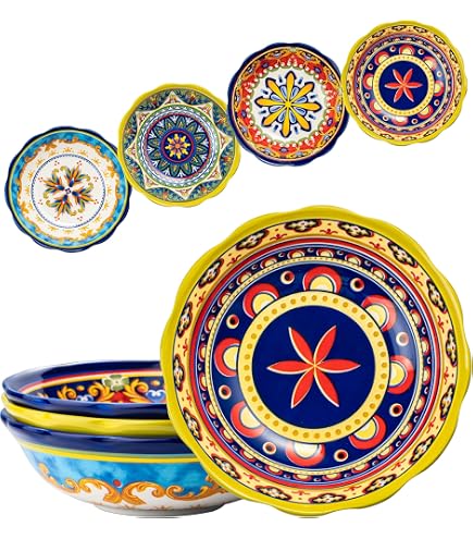 Lot De 6 Assiettes Creuses Summer Stripes 600ml - Faïence Colorée Rayée Pour Table Estivale