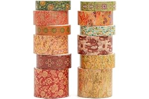 Songdao 12 rollos Chinoiserie Washi Tape Set, Cinta Adhesivo Decorativo Obra de Arte Inspirada Hoja de Oro Masking Tapes para Artes, Bullet Journal, Scrapbooking, Bricolaje (The Borderlands)