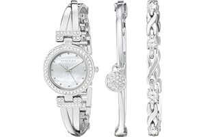 Anne Klein Women's Premium Crystal Accented Bangle Watch and Bracelet Set