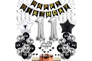 CNROSE 11. Geburtstag Dekoration,Schwarz Tortendeko Geburtstag 11 Jahre Junge,Black and White Party Deko,11 Geburtstag Mädchen Junge,Tortendeko 11. Geburtstag Junge Mädchen,Geburtstagsdeko 11 Jahre Mädchen