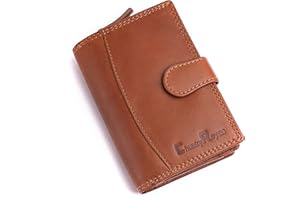 Chunkyrayan Cartera de Piel Auténtica Mujer Llavero RFID Vintage GB-30 Braun