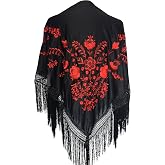 La Senorita Châle Foulard Ceinture Danse Flamenco Noir Broderie Franges