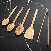 El Yapımı Doğal Zeytin Ağacı 5 Par&ccedil;a Mutfak Seti - Sağlıklı Pişirme ve Servis Gere&ccedil;leri (3 Boy Kaşık, Spatula ve Servis Maşas