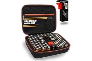 AKIELO+ Batteriförvaringsväska (Rymmer 90+) med Batteritestare Inkluderad – Batteriorganisatör för Smidig och Organiserad För
