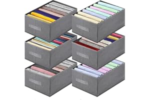 AIVORO 6 Pcs Organisateur Armoire Vetement, Pliable Boite de Rangement Vetement Dressing, Organisateur Dressing avec Poignée, Rangement Sous Vetement, Rangement Pantalon Jean (7 Compartiments)