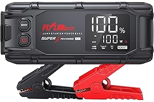 FLYLINKTECH Arrancador de Coches 6000A, 26800mAh Arrancador de baterias de Coche 12 V(Todos Gas&12L Diesel) Arrancador Coche Portatil con Pantalla LCD, Carga Rápida, Linterna LED, Espera Larga