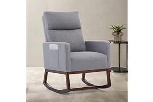 Aunekiv Schaukelstuhl Stillsessel Schaukelsessel, Gepolsterter Stillstuhl mit Holzbeinen & Seitentaschen, Hochlehner Stillen Sessel für Wohnzimmer, Schlafzimmer, Babyzimmer