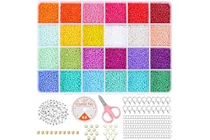 Noa Home Deco 24000 cuentas de cristal y 100 cuentas con letras del alfabeto, pequeñas perlas de 2 mm con cordón elástico y tijeras, para hacer pulseras, joyas y manualidades, carbón