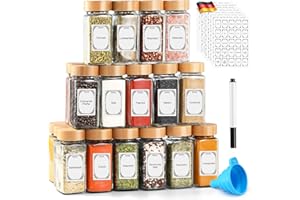 TUSEASY Gewürzgläser Eckig mit Bambusdeckel (24 Stück Set, 120ml), Gewürzbehälter Glas mit Gewürzetiketten Deutsch & Streueinsatz & Kreidestift, Gewürze Aufbewahrung Gewürz Organizer Spice Jars