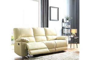 SC Furniture Ltd Cream Ivory High Grade Leather Manual Reclining 3 Seater Sofa Suite OREGON (Three Seats)