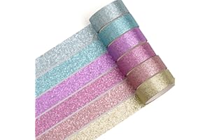 Songdao 6 Rollos Brillar Washi Tape Set cinta adhesiva decorativa Chispeante Washi Glitter Adhesivo de Cinta Decorativa para DIY Crafts Scrapbooking (Neon 6 Colors)