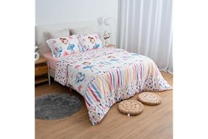 ETREXONLINE Juego de Funda Nórdica 3 Piezas para Cama 90 - Funda Edredón 150x220 cm, Sábana Bajera 90x200+28 cm, Funda de Almohada 45x110 cm - Microfibra Suave y Transpirable - Chica