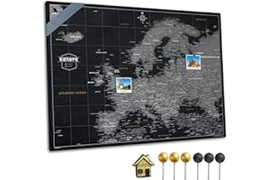 CANVASCALE Canvas Europakarte mit Pinnwand Kork zum Pinnen der Reiseziele - Wanddeko für Jeden Raum - Hochwertige Leinwand Bilder mit Europakarte in Verschiedenen Größen (85x60 cm, Entwurf 2)