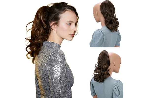 CAISHA 30cm Postiche Avec Clip Papillon Natte Queue De Cheval Extensions De Cheveux Volumineux Ondulé Brune H98