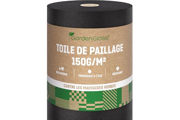 GardenGloss 25m² Toile de Paillage Anti Mauvaises Herbes 150 g/m² Très Épaisse – Géotextile Contre Les Mauvaises Herbes – Perméable à l'eau et Stable aux UV (25m x 1m, 1 Rouleau)
