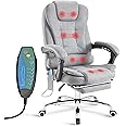 Blisswood 8 Point Massage Office Chair For Home Office,Executive Office Chair With Footrest 130° Reclining Computer Desk Chairs Adjustable Height 360° Swivel Recliner Chair (Linen Grey)