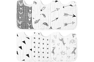 WATINC 6Pcs Baby Lätzchen für Jungen & Mädchen, Neugeborene Baumwolle Sabber absorbierende Lätzchen mit verstellbaren Druckknöpfen, atmungsaktive Tücher für Kleinkinder Zahnen Fütterung Entwöhnung