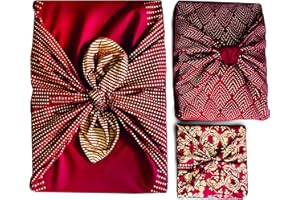 CARÉDEAU Lot de 3 emballages Papier Cadeau Réutilisable Coton Recyclé Tissu Furoshiki Ecologique Design Créatrice Francaise Premium Pack Famille 3Tailles S M L (Rouge Aventureuse)