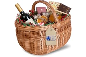 Creative Home Cestino in Vimini con Manico e Treccia | Cesto Funghi Picnic | ‎43 x 30 x 30 cm (+/- 1 cm) | Tessuto Fatto a Mano Durevole | Salice Naturale Marrone Spesso | Multiuso