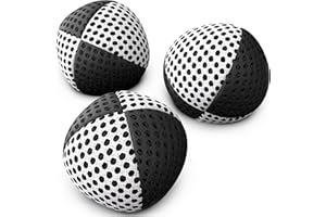 speevers Juggling Balls Professional Set of 3 Fresh Design Xballs, 12 Beautiful Colors Available, Juggle Balls for Beginners, Kids, Adults, 2 Layers of Net 4 Panels Carry Case (110g, Black - White)