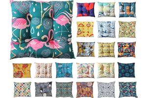 Tropik Home Colourful Seat Pads, Garden Kitchen Chair Cushion Tie On Many Colours (Flamingos)