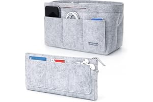 Lucky Sign - Organizer kieszonkowy do torebki, kieszenie wewnętrzne na torebki z łańcuszkiem na klucze, wielofunkcyjny, wykonany z filcu, jasnoszary, l