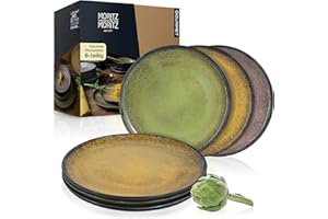 Zestaw 6 żółto-zielono-różowych talerzy obiadowych Moritz & Moritz - talerze obiadowe dla 6 osób - porcelana nadająca się do użycia w zmywarce i kuchence mikrofalowej