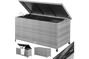 Casaria® Coffre de jardin XXL Gris Coffre de rangement avec roulettes 270 L étanche Vérin à gaz 117x53x60 cm Jardin Balcon