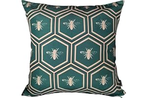 Olivia Rocco Pack of 2 Waterproof Cushion Cover Outdoor Garden Breathable Decorative Cushions Covers for Patio Bench Sofa Furniture Indoor Living Room Bed Chair Scatter (Bees Emerald, 43 x 43 cm)