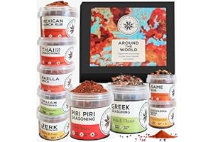 Nature Kitchen Around The World Gourmet Seasoning Gift Set 9 Spice Pots Perfect for At Home Friends and Family dining. Thai, Mexican, Piri Piri, Greek, Shawarma, Italian
