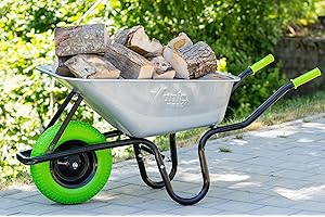 TIREX by xonic® Schubkarre mit Stahlfelge – Verzinkte Wanne bis 250kg/ 100l - Robuste Ausführung für Garten und Blau – Schieb-Karre mit PU Vollgummi-Rad - Grün- Silber