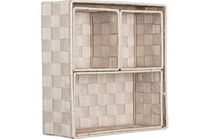 Brandsseller set di 4 di Scatole Portaoggetti - 28x28x10 cm, 26x13x9 cm, 13x13x9 cm (2x) - Cestini rettangolari senza coperchio – intrecciati in effetto rattan con struttura in metallo – Beige