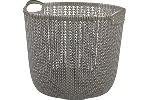 CURVER Panier de Rangement Rond 30L, Aspect Tricot - Pour Ranger le Salon, la Chambre, la Salle de Bain ou le Bureau - 39,5 x 38 x 33,4 cm - Marron