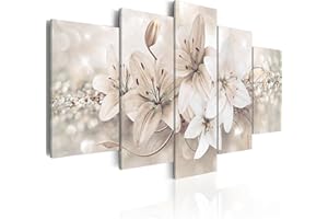 B&D XXL Cuadros Cuadro en Lienzo Flores Lirios 100x50 cm Impresión de 5 Piezas Material no Tejido cuadros para dormitorios Impresión Artística decorativo de Pared cuadro grande b-A-0297-b-n