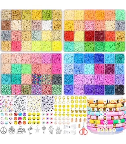 Belugsin Lot de 3000 perles en argile pour bracelets - Perles Heishi à enfiler pour bijoux, colliers, boucles d'oreilles, colliers Belugsin Lot de 3000 perles en argile pour bracelets - Perles Heishi à enfiler pour bijoux, colliers, boucles d'oreilles, colliers