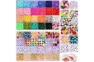 YFKJEU 7200pcs Clay Beads Bracelet Making Kit, 24 Colors Clay Beads Kits with Smiley Face Beads, Letter Beads, 6mm Clay Beads for Jewellery Bracelets Necklace Making for Girls Adults, 2 Boxes